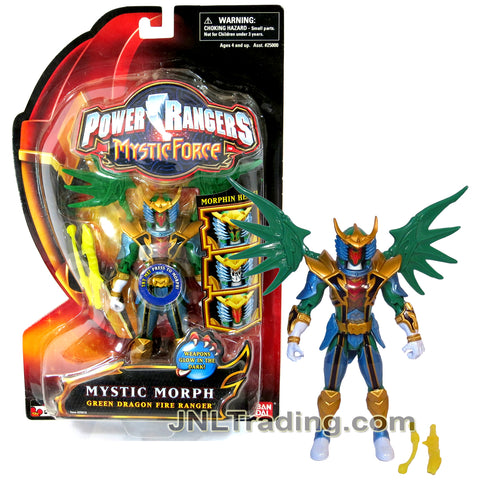 Year 2006 Power Rangers Mystic Force Series 6 Inch Figure - MYSTIC MORPH GREEN DRAGON FIRE RANGER with Morphin Heads, Detachable Wings and Swords
