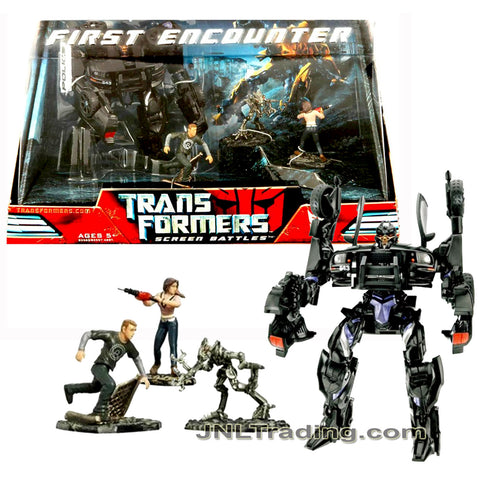 Year 2007 Transformers Movie Screen Battles Series Figure Set - FIRST ENCOUNTER with Deluxe Class BARRICADE, Decepticon Frenzy, Mikaela and Sam