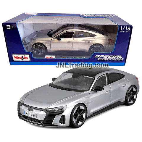 Maisto Special Edition Series 1:18 Scale Die Cast Car - Silver Electric Grand Tourer 2022 AUDI RS e-tron GT with Display Base