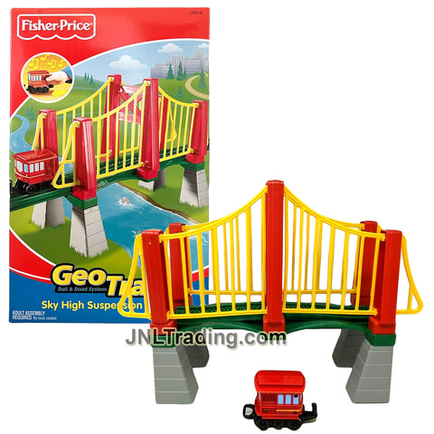 Year 2005 Geo Trax Rail & Road System SKY HIGH SUSPENSION BRIDGE with 4 Elevation Supports and Trolley Car