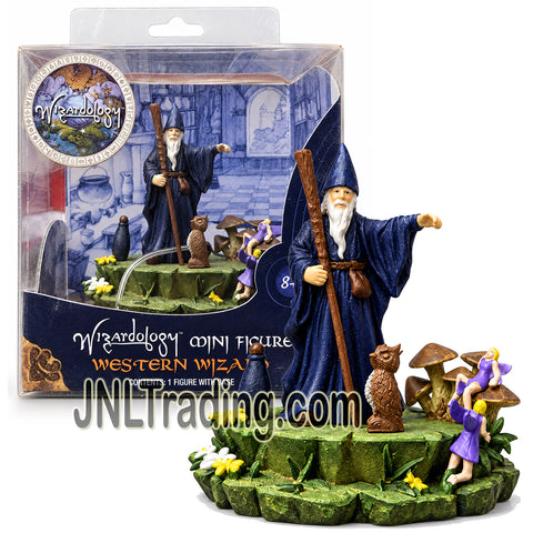 Year 2007 Sababa Toys Wizardology Fantasy Collectible 4 Inch Mini Figure - WESTERN WIZARD with Staff, Owl and Decorative Display Base
