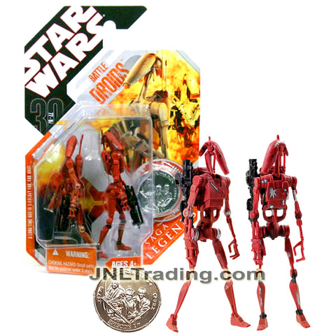 Year 2007 Star Wars Saga Legends 30th Anniversary Series 4.5 Inch Figure - Variant Red BATTLE DROIDS with Blasters and Collector Coin