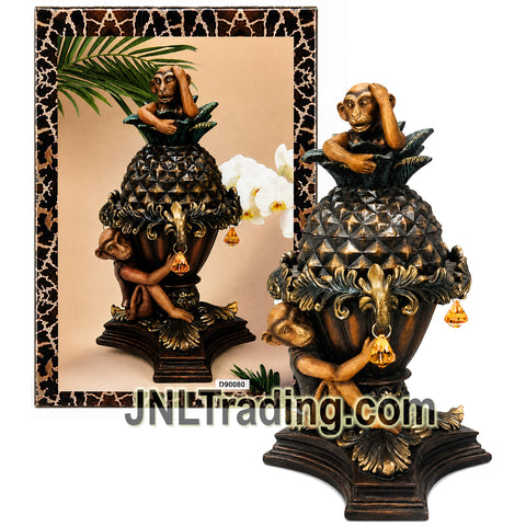 Turtle King 12-Inch Decorative Resin Monkey Pineapple Lidded Jar Sculpture with Crystal Accents D90080