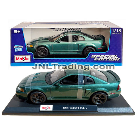 Maisto Special Edition Series 1:18 Scale Die Cast Car Set - Green High Performance Sports Car FORD MUSTANG SVT COBRA with Display Base