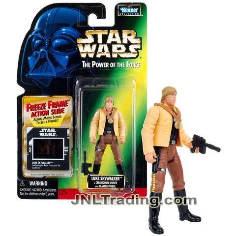 Year 1997 Star Wars Power of The Force Series 4 Inch Figure - LUKE SKYWALKER in Ceremonial Outfit with Medal and Blaster