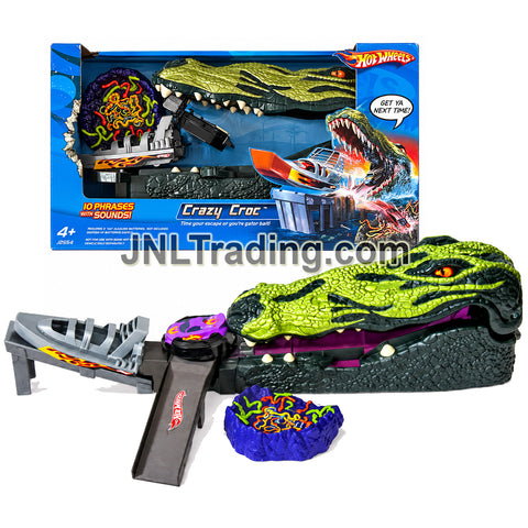Year 2005 Hot Wheels Crazy Croc Electronic Talking Playset J2554 with Alligator Car Launcher Plus Sound Effects, Escape Ramp & Snake Pit Toy