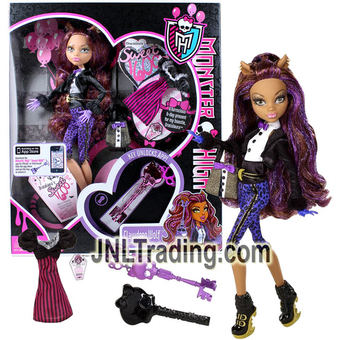Year 2011 Monster High Sweet 1600 Series 12 Inch Doll - Clawdeen Wolf with 2 Pair of Outfits, Purse, Hairbrush and Skeleton Key