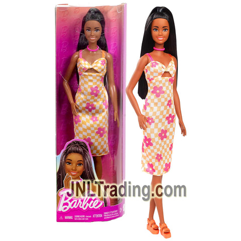 Year 2024 Barbie Fashionistas Series 12 Inch Doll #233 - African American Model HYT33 in Flower Checkered Dress with Necklace