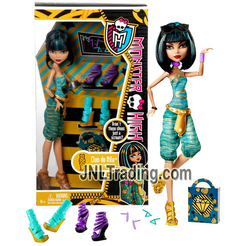 Year 2013 Monster High Aren't These Shoes Just a Scream? Series 11 Inch Doll - Cleo de Nile with 3 Pair of Shoes, Earrings, Bag and Doll Stand