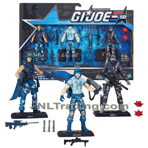 Year 2015 G.I. JOE 50th Series 3 Pack 4 Inch Figure Set - SNEAK ATTACK with Specialist DUSTY, BAZOOKA and FIREFLY Plus Accessories, Bases and Cards