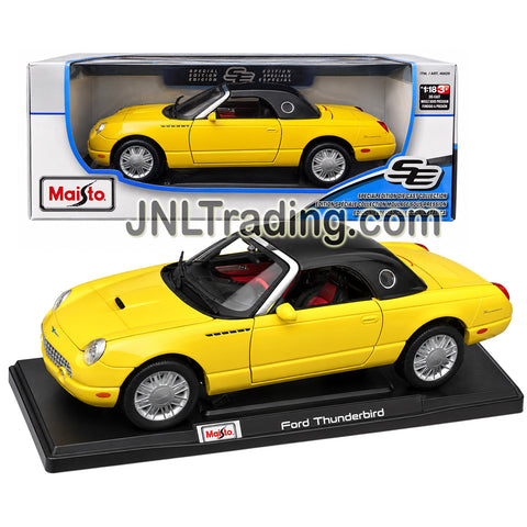 Maisto Special Edition Series 1:18 Scale Die Cast Car - Yellow 2 Door Convertible FORD THUNDERBIRD with Black Hardtop and Display Base