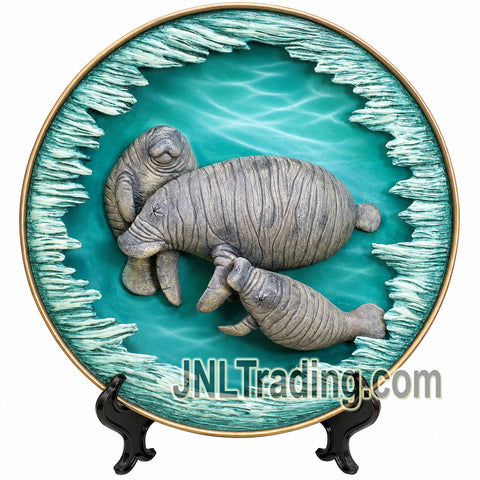 Amy & Addy The Gray Rock Collection 11 Inch Manatee Family Decorative Wall Plate Marine Life Coastal Art Display with Plate Base 1451