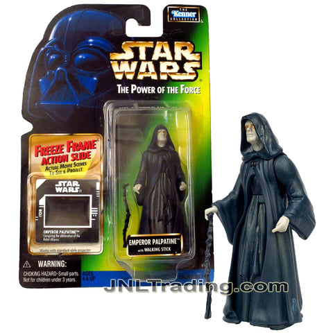 Year 1997 Star Wars Power of The Force Series 4 Inch Figure - EMPEROR PALPATINE with Walking Stick and Freeze Frame Action Slide