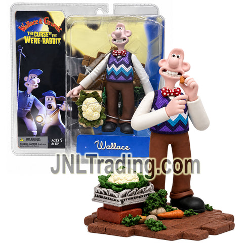 Year 2005 McFarlane Wallace & Gromit The Curse of the Were-Rabbit 6 Inch Figure - WALLACE (Sweater Vest) with Cauliflower and Brick Display Base