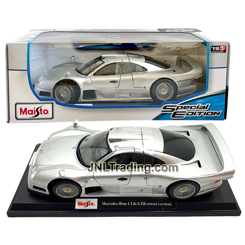 Maisto Special Edition Series 1:18 Scale Die Cast Car - Silver Sports Race Car Mercedes-Benz CLK-GTR Street Version with Display Base