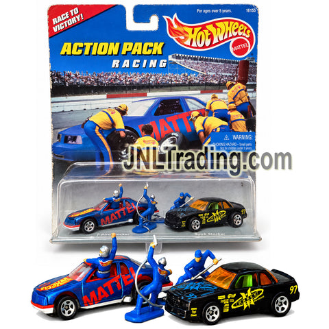Year 1996 Hot Wheels Action Pack Series 1:64 Scale Die Cast Car Set - RACING with T-BIRD and BUICK STOCKER Plus 1 Driver and 2 Pit Crews 16155