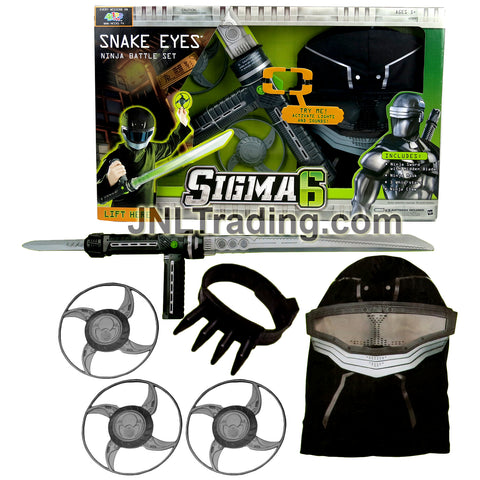 Year 2006 GI JOE Sigma 6 Series SNAKE EYES Ninja Battle Set with Mask, Electronic Sword, Adjustable Ninja Claw and 3 Whip Stars