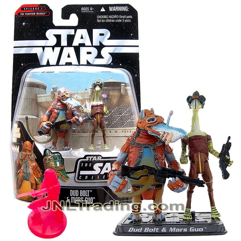 Year 2006 Star Wars The Saga Collection The Phantom Menace 3 Inch Figure : DUD BOLT & MARS GUO with Blasters, Display Base and Stormtrooper Hologram