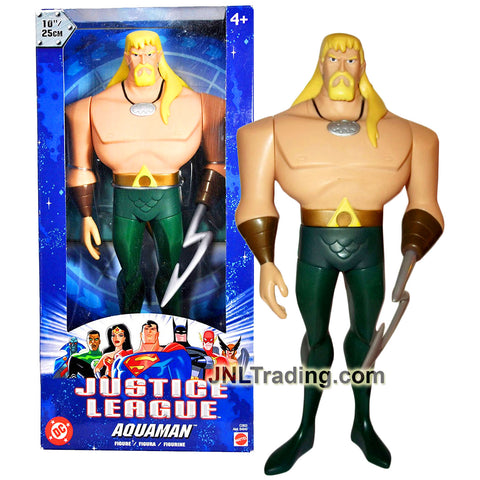 Year 2003 DC Comics Justice League Series 10 Inch Tall Figure - AQUAMAN with Spear Hook Left Hand
