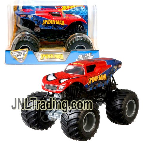 Year 2016 Hot Wheels Monster Jam 1:24 Scale Die-Cast Metal Monster Truck : SPIDER-MAN CHV10 with Suspension & 4-Wheel Steering
