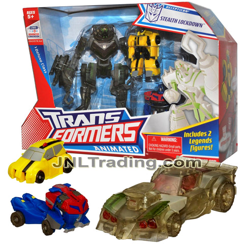 Year 2008 Transformer Animated Series Exclusive 3 Pack Figure Set - Deluxe Class STEALTH LOCKDOWN with Legends Class Bumblebee and Optimus Prime