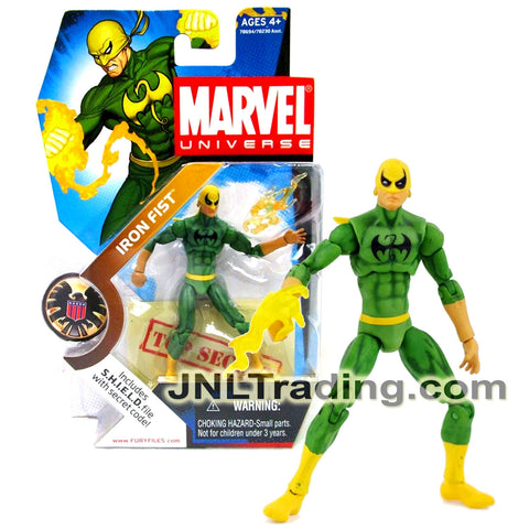 Year 2008 Marvel Universe 4 Inch Figure Series 1 #17 - Variant IRON FIST (Black Dragon Symbol) with Energy Flame and S.H.I.E.L.D File with Secret Code