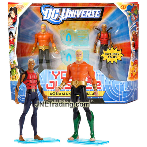 Year 2011 DC Universe Young Justice Series 2 Pack 4 Inch Tall Figure Set - HEROES OF THE DEEP with AQUAMAN and AQUALAD Plus 2 Display Bases