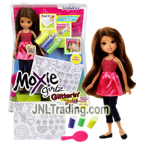 MGA Moxie Girlz Glitterin' Style Series 10 Inch Doll Set - SOPHINA with 3 Bottle of Glitters, Stickers and Hairbrush