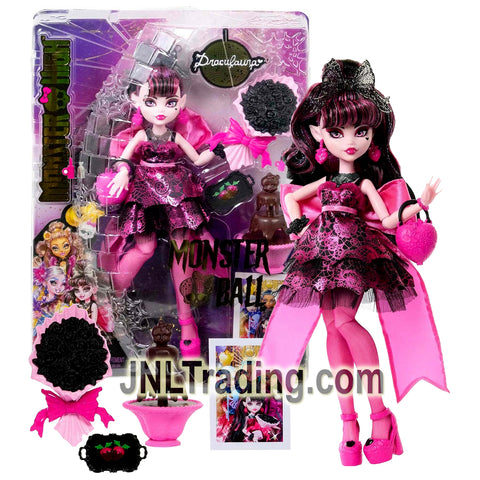 Year 2022 Monster High Monster Ball Series 11 Inch Doll - DRACULAURA with Heartthrob Purse, Earrings, Black Corsage and Fondue Fountain