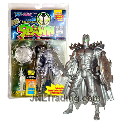 Year 1995 McFarlane Toys Spawn Special Edition Series 6 Inch Figure - MEDIEVAL SPAWN with Spin Action Shield, Giant Evil Slaying Sword and Comic Book