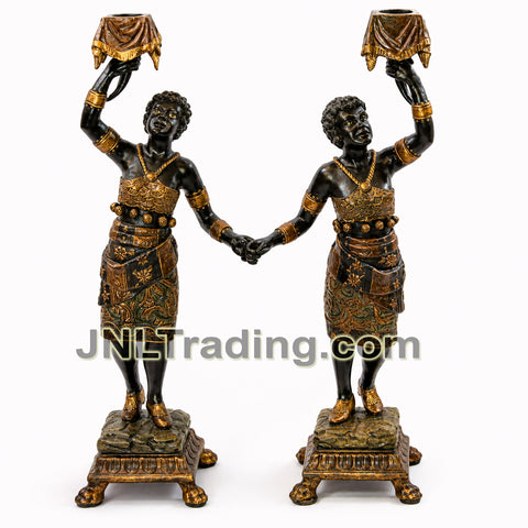 Royal Designs African Maiden Candle Holders Set of 2 Collectible Pair 15" Antique Bronze Finish Resin Statues Decorative Home Decor