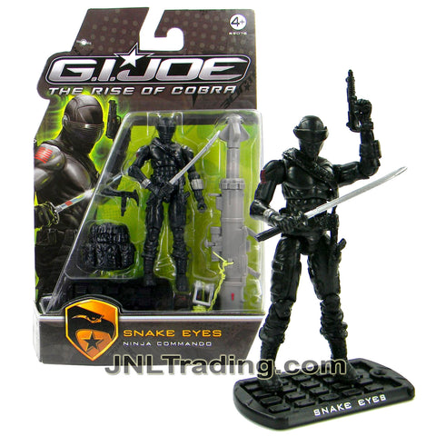 Year 2008 GI JOE Movie The Rise of Cobra 4 Inch Figure - Ninja Commando SNAKE EYES with Katana, Submachine Gun, Zipline Launcher & Display Base