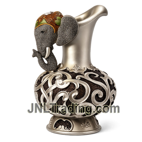 Turtle King 10 Inch Elephant Decorative Vase Resin Antique Silver Brown Asian Sculpture Tabletop Accent Home Decor Collectible Figurine Ornate