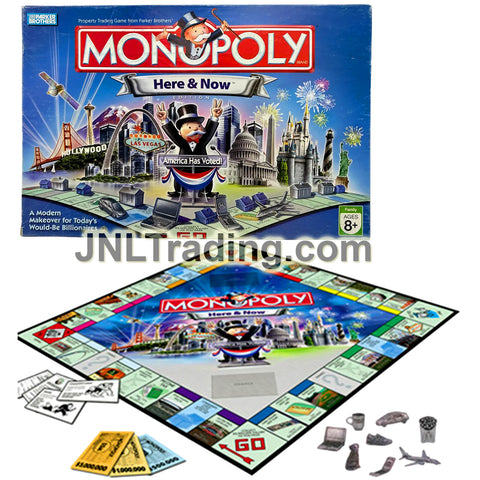 Year 2006 Monopoly Here & Now with Gameboard, Deed Cards, Chance&Community Chest Cards, Money&Banker's Tray, 2 Dice, 8 Tokens, 32 Houses and 12 Hotels