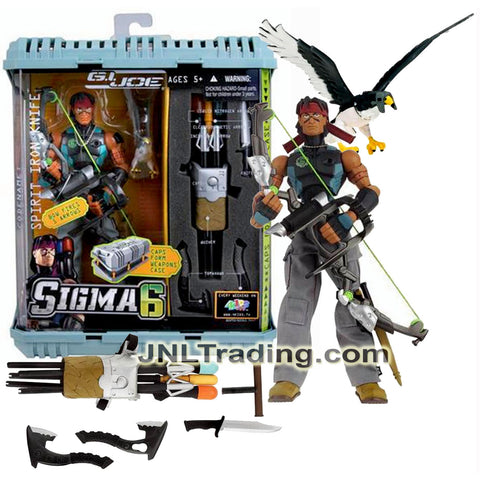 Year 2005 GI JOE Sigma 6 Series 8 Inch Tall Figure : SPIRIT IRON-KNIFE with Compound Bow, Arrows, Knife, Tomahawks, Weapon Case and Pet Falcon Billy