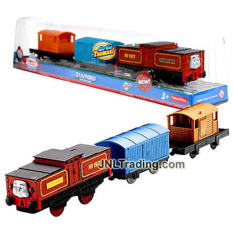 Year 2012 Thomas and Friends Trackmaster Motorized Railway 3 Pack Train Set : Shunting Engine STAFFORD Y2001 with Blue Van and Orange Brake-Van