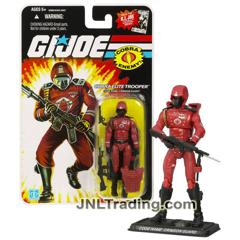 Year 2007 GI JOE A Real American Hero Comic Series 4 Inch Figure - Cobra Elite Trooper CRIMSON GUARD with Pistol, Assault Rifle with Bayonet and Base