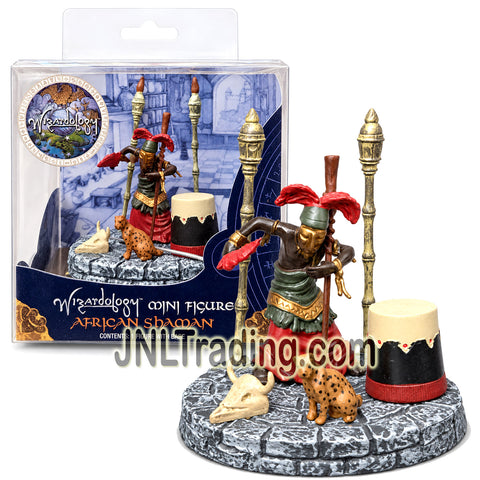 Year 2007 Sababa Toys Wizardology Fantasy Collectible 4 Inch Mini Figure - AFRICAN SHAMAN with Staff, Drum and Stone Display Base