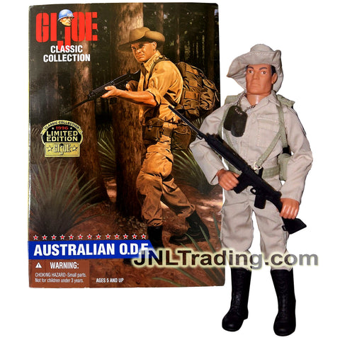Year 1996 G.I. JOE Classic Collection 12 Inch Soldier Figure - Brunette AUSTRALIAN ODF with Slouch Hat, Boots, Rucksack, Pouches, Canteen and Rifle