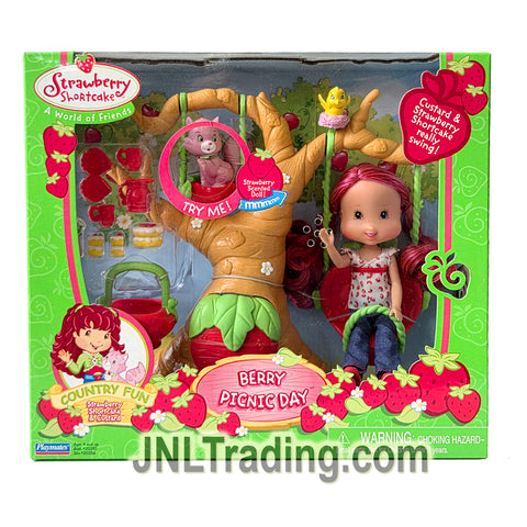 Year 2008 Strawberry Shortcake Country Fun Series 6 Inch Doll Playset - BERRY PICNIC DAY with Strawberry Shortcake and Custard the Cat