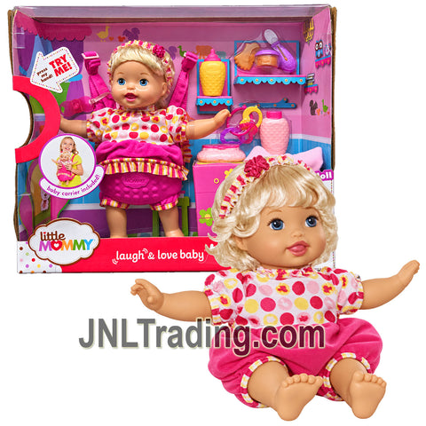 Year 2013 Fisher-Price Little Mommy Laugh & Love Baby Y6680 13-Inch Caucasian Doll with Baby Carrier, Bottle, Pacifier & Feeding Accessories