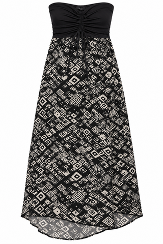 Raviya Women's Strapless Ruched Maxi Dress Black White Geometric Size S