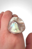 Adjustable Large Oval Mother of Pearl Natural Statement Shell Ring Handcraft O1