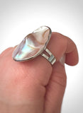 Adjustable Large Oval Mother of Pearl Natural Statement Shell Ring Handcraft O1