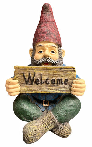 Outdoor Indoor Garden Decor Sitting Gnome Flip Sign Statue “WELCOME” “GO AWAY”