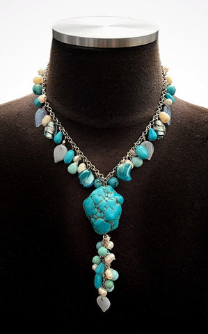 Beautiful Vintage Chunky Turquoise Teardrop necklace With Large Pendant
