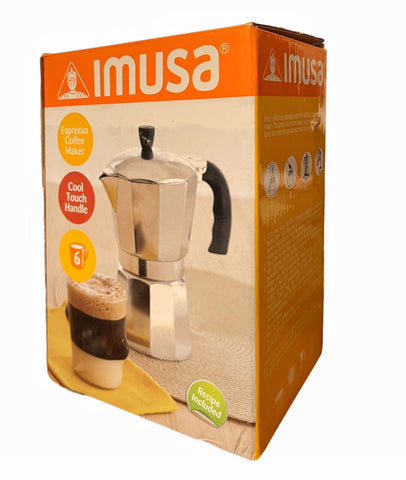 Imusa USA Aluminum Stovetop 6-cup Espresso Maker Silver Cool Touch Handle