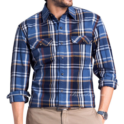 G.H. Bass & Co. 100% Cotton Men Durable Mountain Twill Woven Shirt Blue Bering Sea / XL