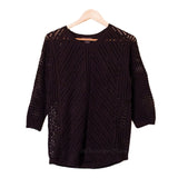 Chelsea & Theodore Women 3/4 Sleeve Pullover Loose Knit Crochet Sweater