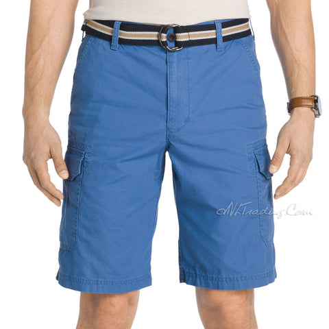 IZOD Men's Belted Flat Front 100% Cotton Classic Fit Stylist Cargo Short